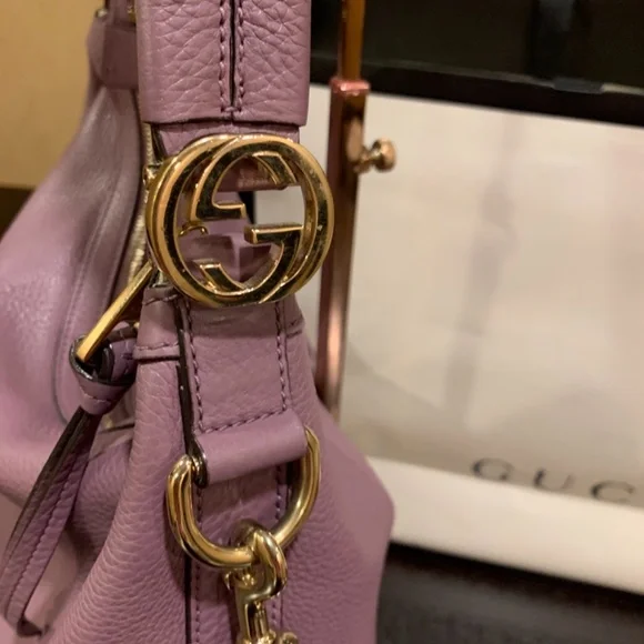 💕Authenic Gucci Mauve Leather Hobo Shoulder Tote Convertible Detachable Strap - Picture 10 of 13